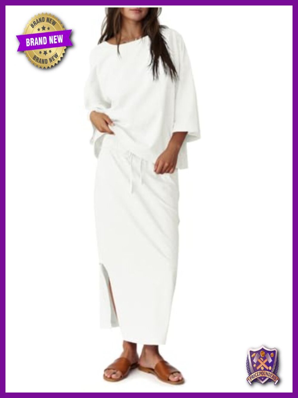 Womens 2 Piece Skirt Set Oversized 3/4 Sleeve Top & Maxi Skirt Cotton Blend